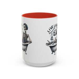 Skeleton Bath Time Coffee Mug, Live Laugh Roast & Relax Skeleton Mug, Funny Gift for Halloween, Quirky Kitchen Decor, Unique Coffee Cup