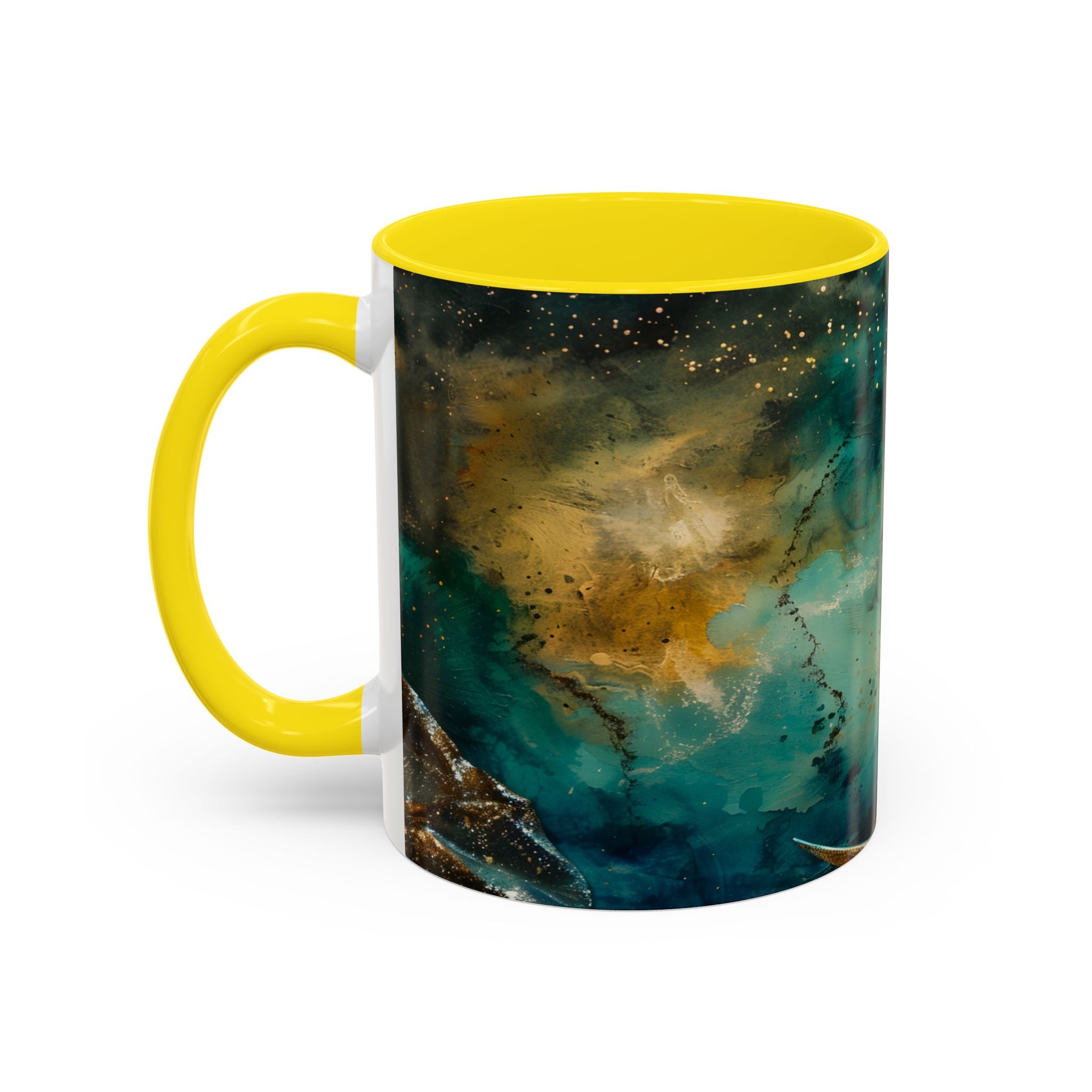 Fairy on the Moon Accent Coffee Mug – Mystical Teal Celestial Ceramic Mug (11/15oz) fantasy