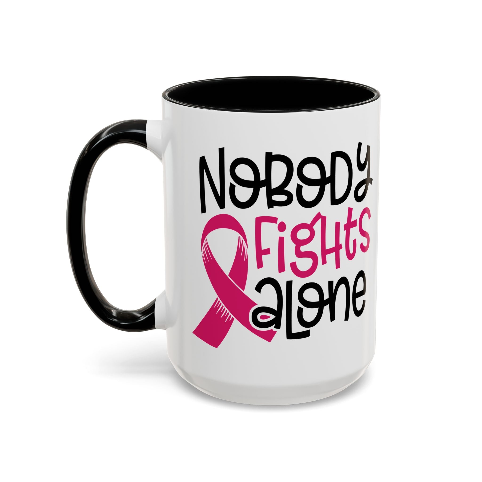 Inspirational Coffee Mug for Support - 'Nobody Fights Alone' | Breast Cancer Awareness Gift, Motivational Mug, Friendship Gift, Self-Care