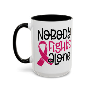Inspirational Coffee Mug for Support - 'Nobody Fights Alone' | Breast Cancer Awareness Gift, Motivational Mug, Friendship Gift, Self-Care