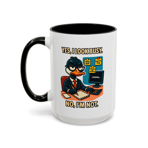 Busy Duck Coffee Mug, Humorous Office Mug, Cute Animal Mug Gift, Quirky Work Mug, Funny Gift for Coworkers
