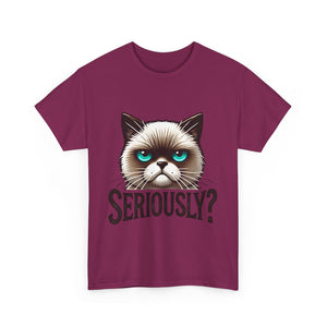 Funny Cat Graphic Tee - 'Seriously?' Unisex Heavy Cotton Shirt