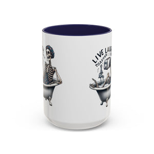 Skeleton Bath Time Coffee Mug, Live Laugh Roast & Relax Skeleton Mug, Funny Gift for Halloween, Quirky Kitchen Decor, Unique Coffee Cup