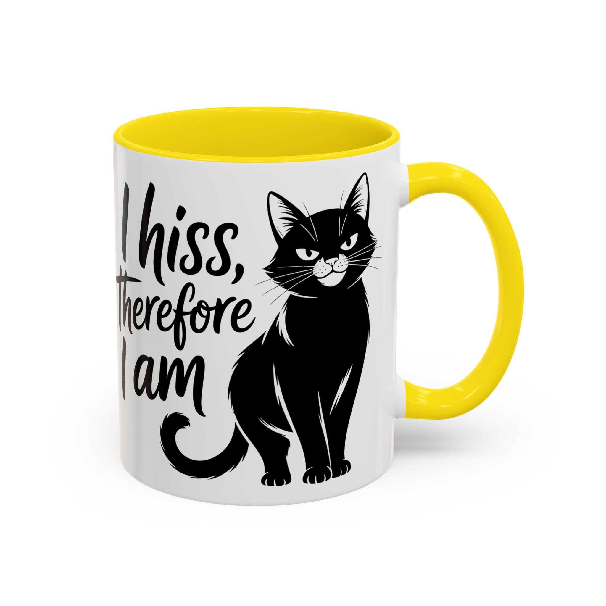 Cat Coffee Mug — "I Hiss Therefore I Am" Black Cat Accent Mug sarcasm attitude
