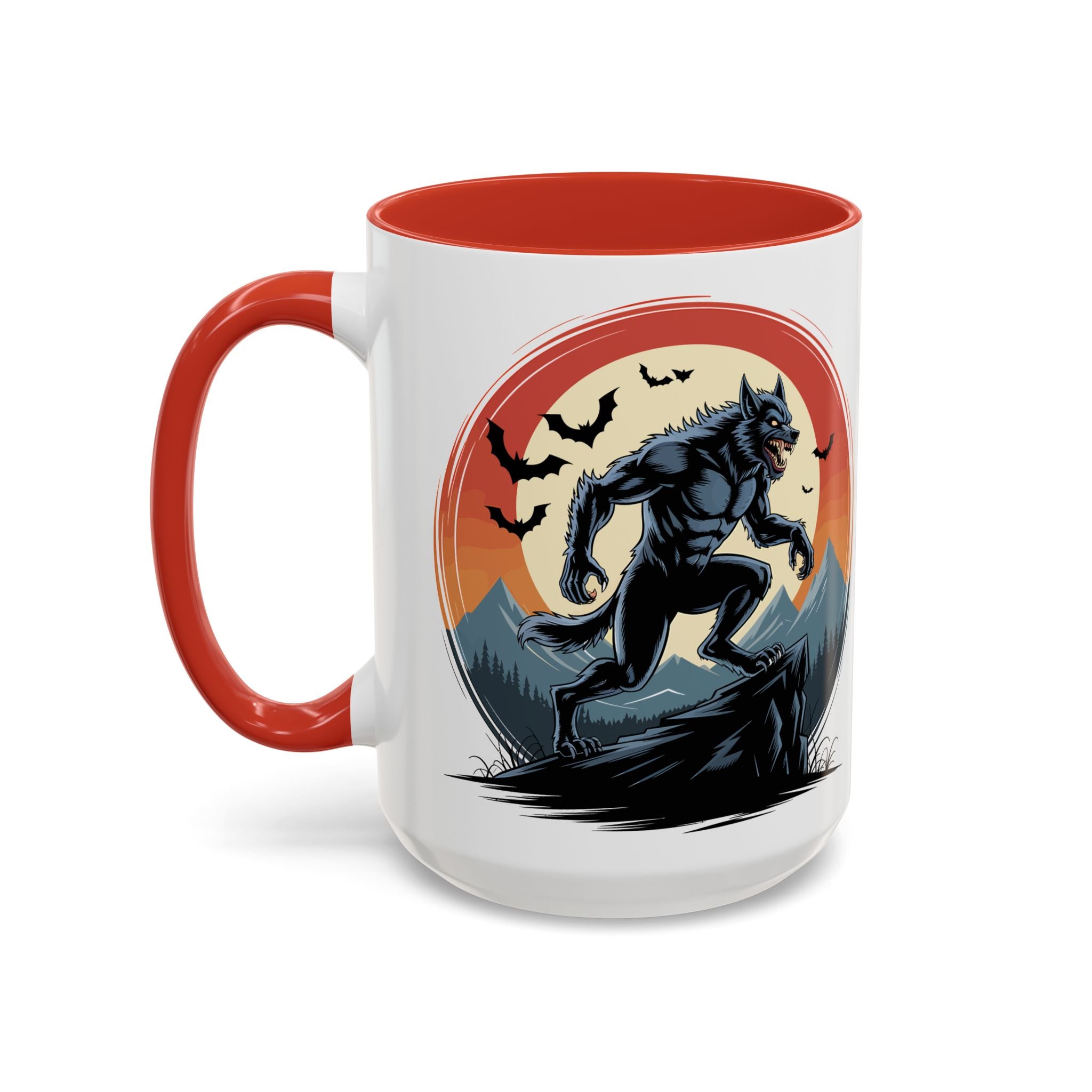Werewolf Sunset Coffee Mug — Halloween Creature Ceramic Accent Mug (11/15oz) fantasy horror art