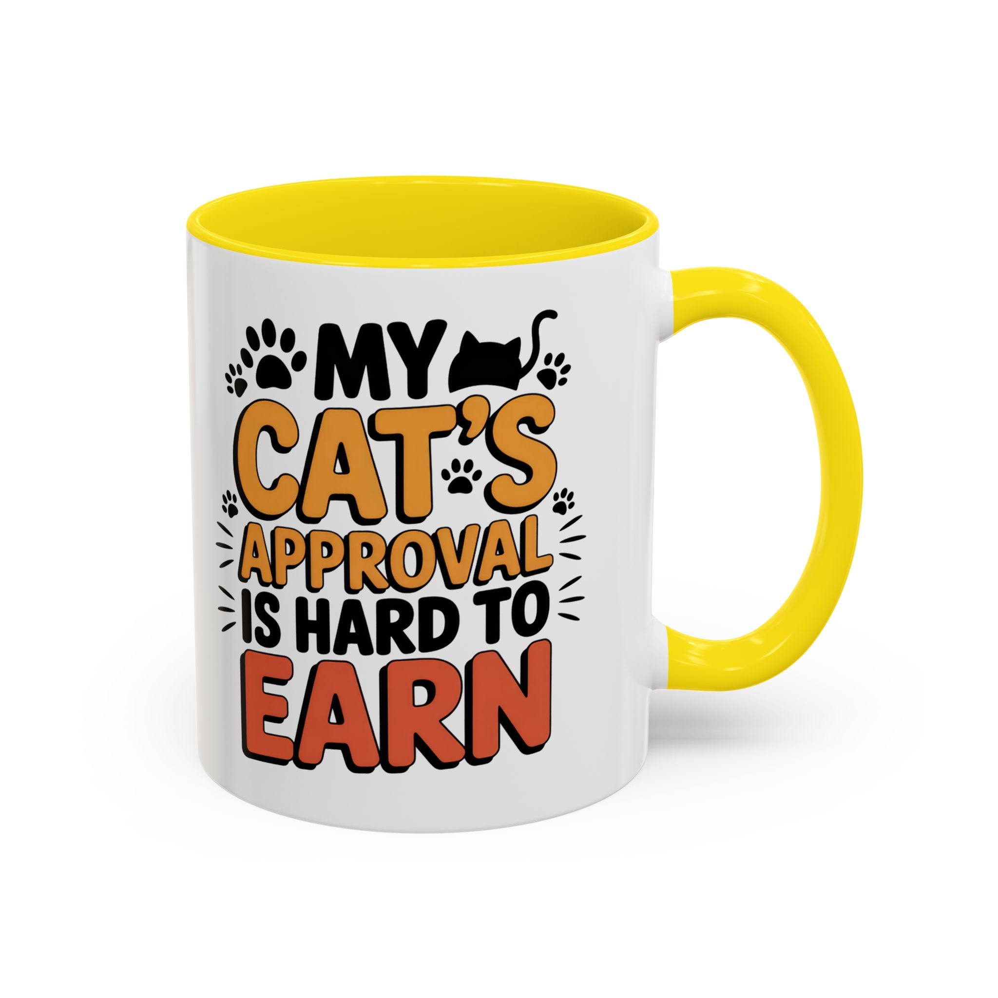 Cat Lover Coffee Mug — "My Cat's Approval Is Hard to Earn" Accent Ceramic Mug