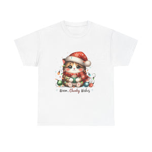 Cute Christmas Cat Tee - Unisex Heavy Cotton Tee, Holiday Gift, Cozy Wear, Festive Apparel, Gift for Cat Lovers