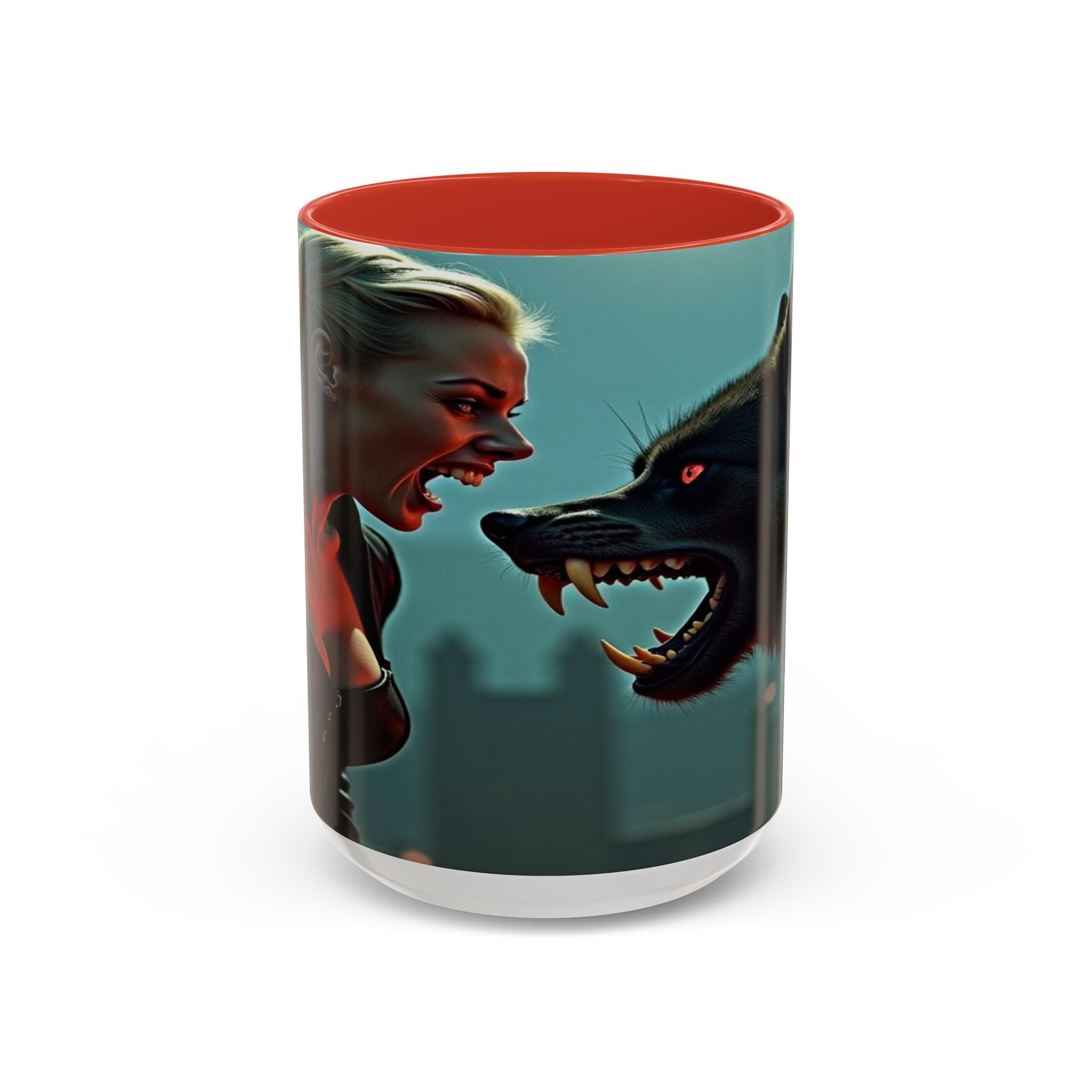 woman vampire and Fierce Werewolf Coffee Mug - 11 & 15oz Accent Mug for horror art lovers