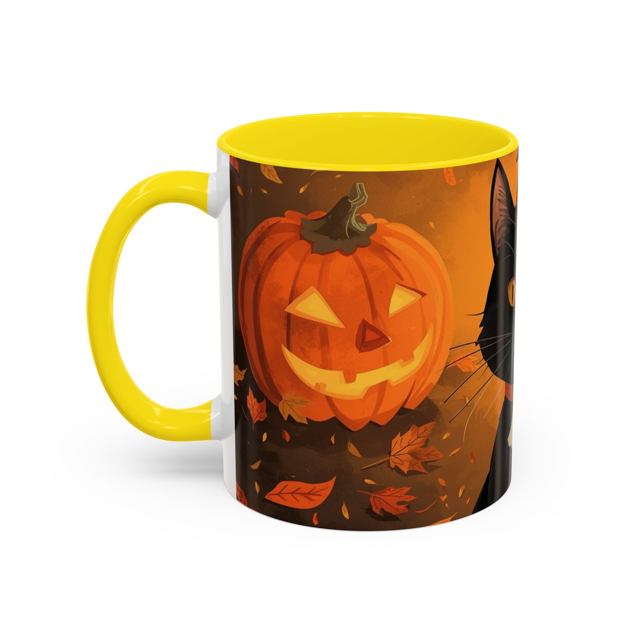 Halloween Cat Coffee Mug - Spooky Black Cat & Pumpkin Design