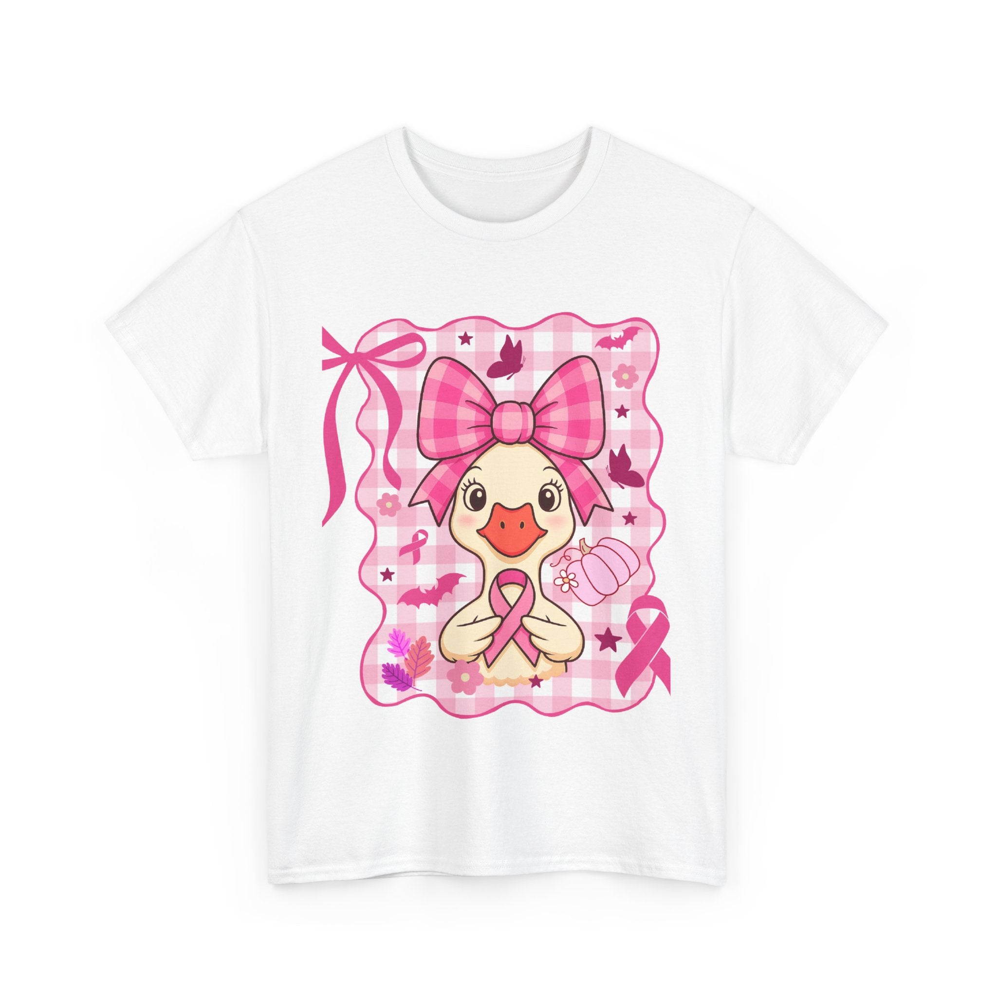 Cute Pink Ribbon Duck Tee, Breast Cancer Awareness Shirt, Funny Unisex Cotton T-Shirt, Gift for Her, Cute Animal Apparel