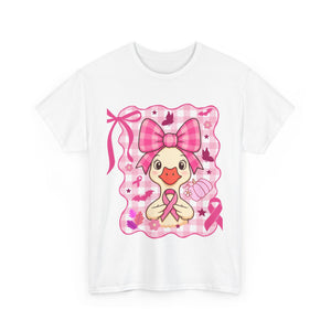Cute Pink Ribbon Duck Tee, Breast Cancer Awareness Shirt, Funny Unisex Cotton T-Shirt, Gift for Her, Cute Animal Apparel