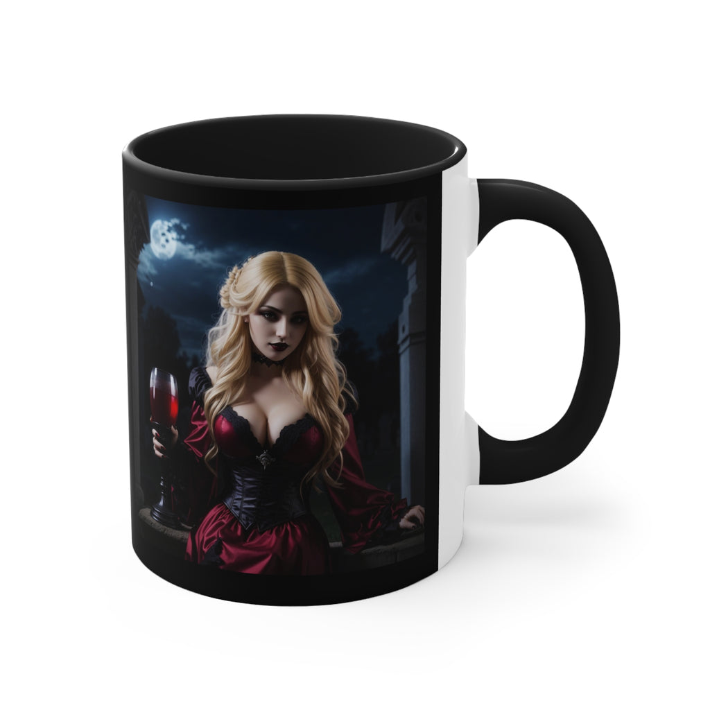 gothic blonde vampire drinking blood Accent Coffee Mug, 11oz