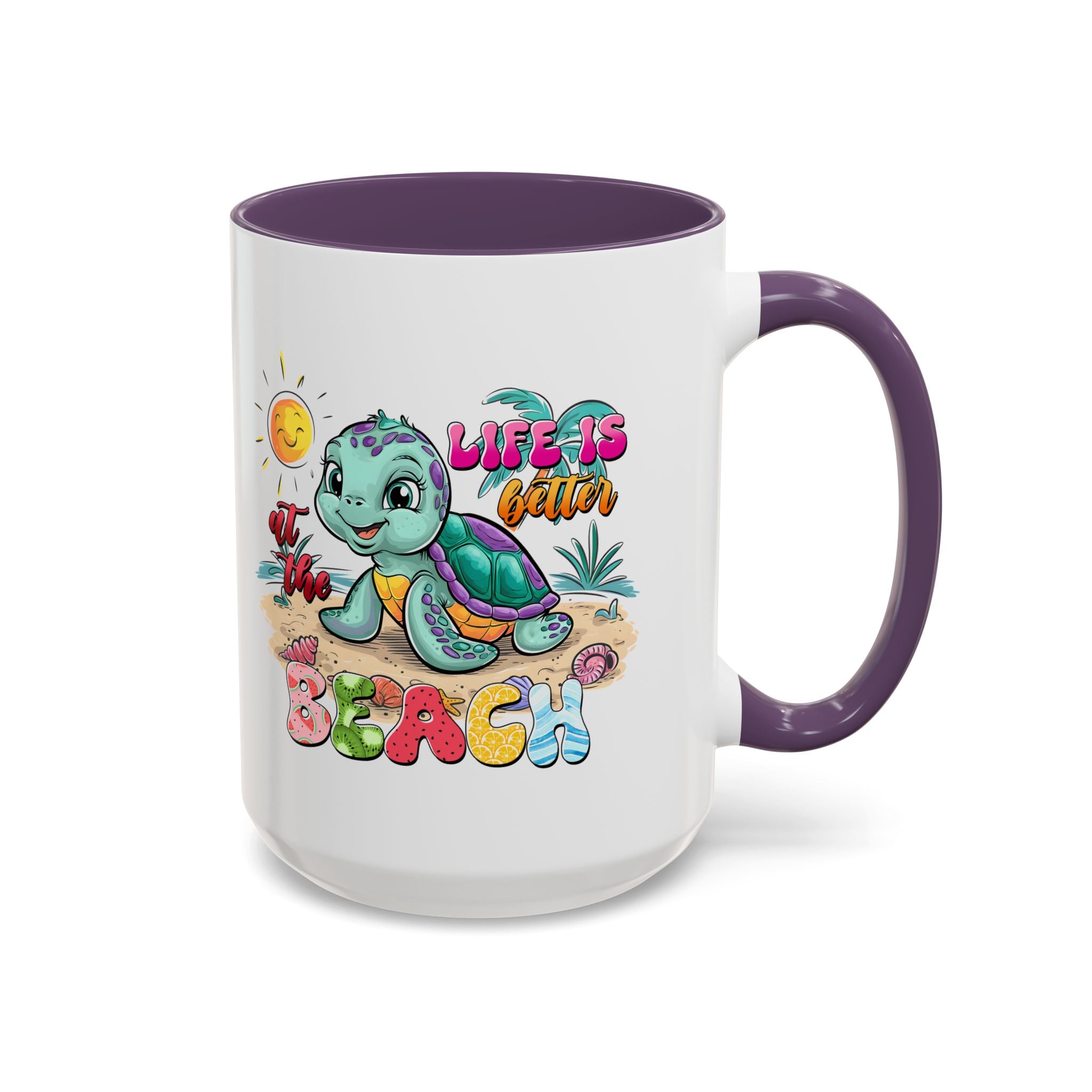 Beach Vibe Accent Coffee Mug - "Life is Better at the Beach" Design turtle animal lover