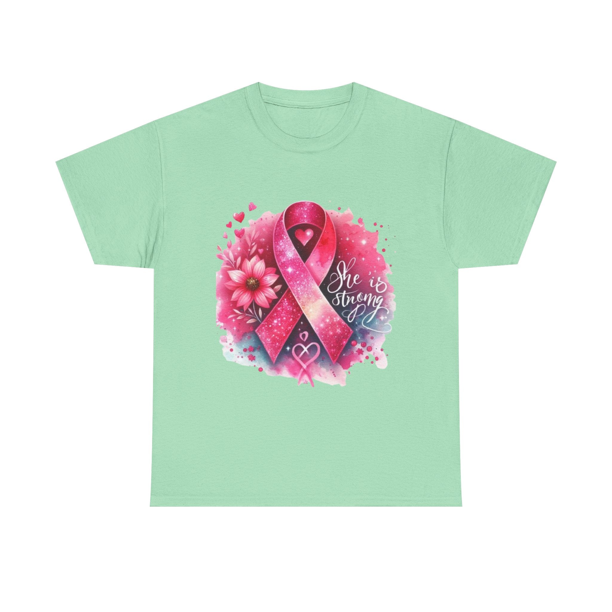 Breast Cancer Awareness Tee - She is Strong, Support Shirt, Gift for Fighters, Awareness Month Apparel, Inspirational T-Shirt