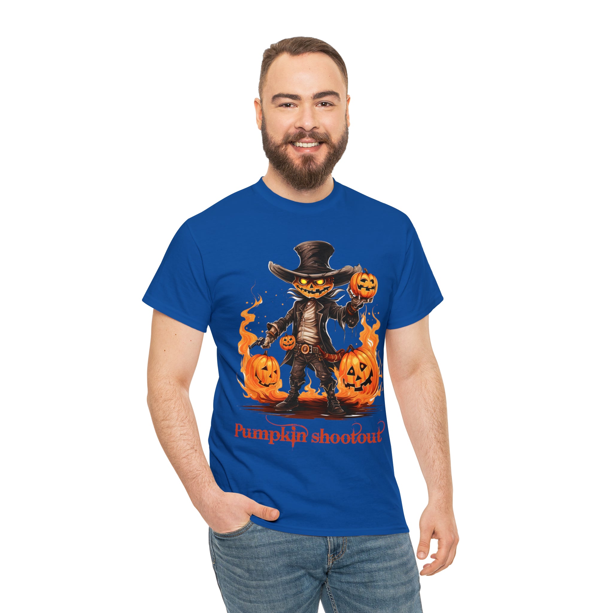 Halloween t shirt pumpkin western style shootout funny fall fun scary stocking stuffer for whole family  cotton tee