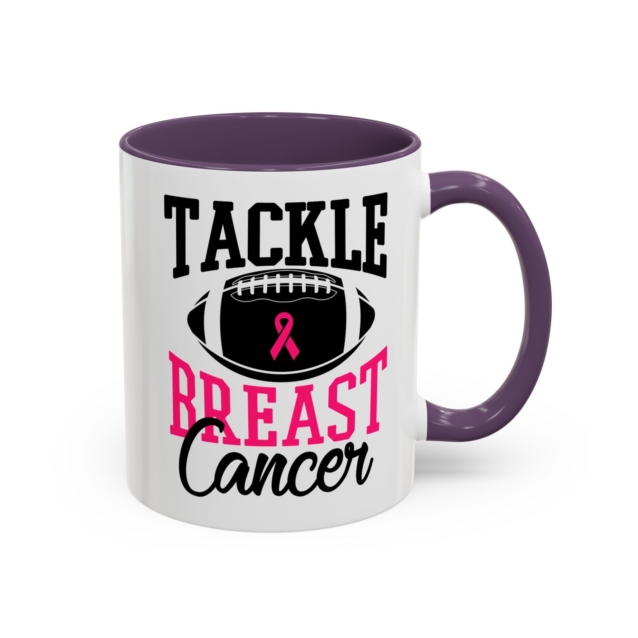 Tackle Breast Cancer Coffee Mug, Supportive Gift for Football Fans, Awareness Mug, Cheer Team Spirit, Fundraiser Drinkware