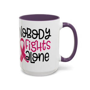 Inspirational Coffee Mug for Support - 'Nobody Fights Alone' | Breast Cancer Awareness Gift, Motivational Mug, Friendship Gift, Self-Care
