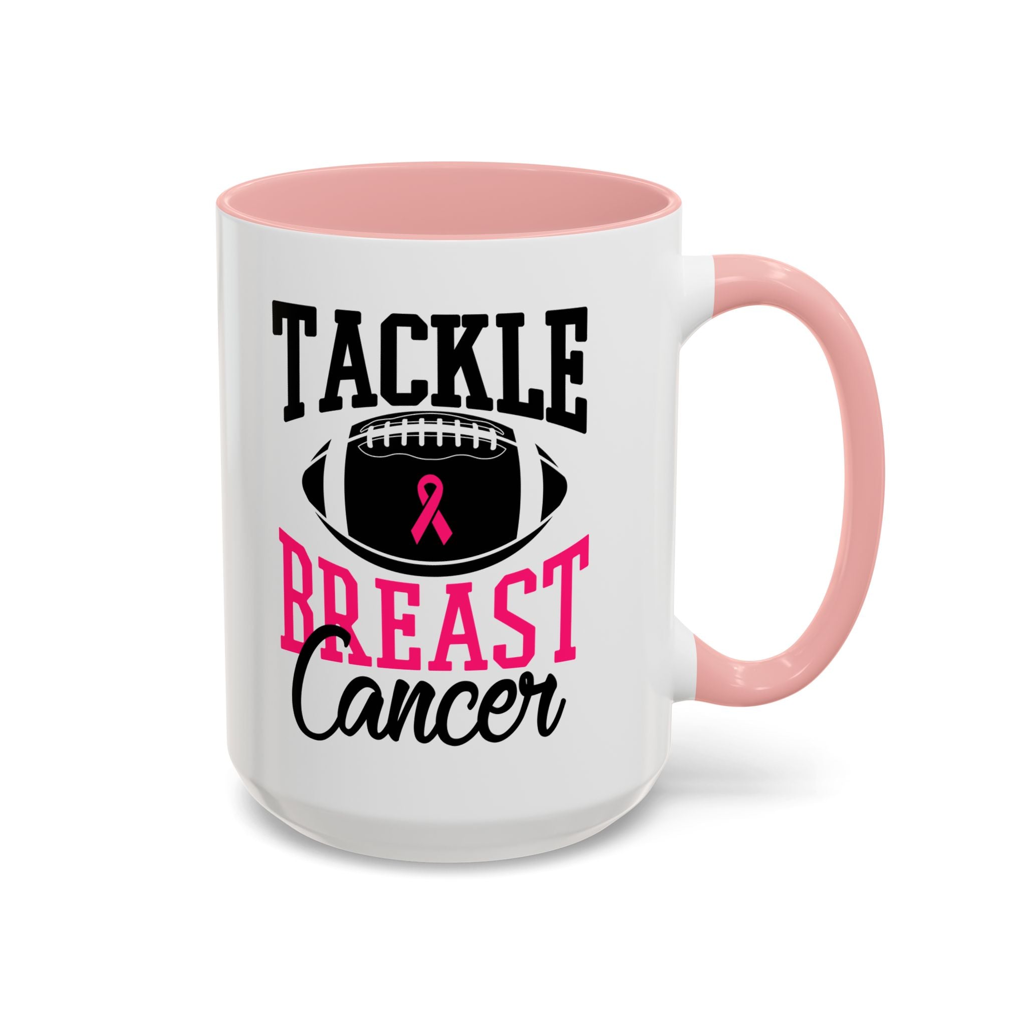 Tackle Breast Cancer Coffee Mug, Supportive Gift for Football Fans, Awareness Mug, Cheer Team Spirit, Fundraiser Drinkware