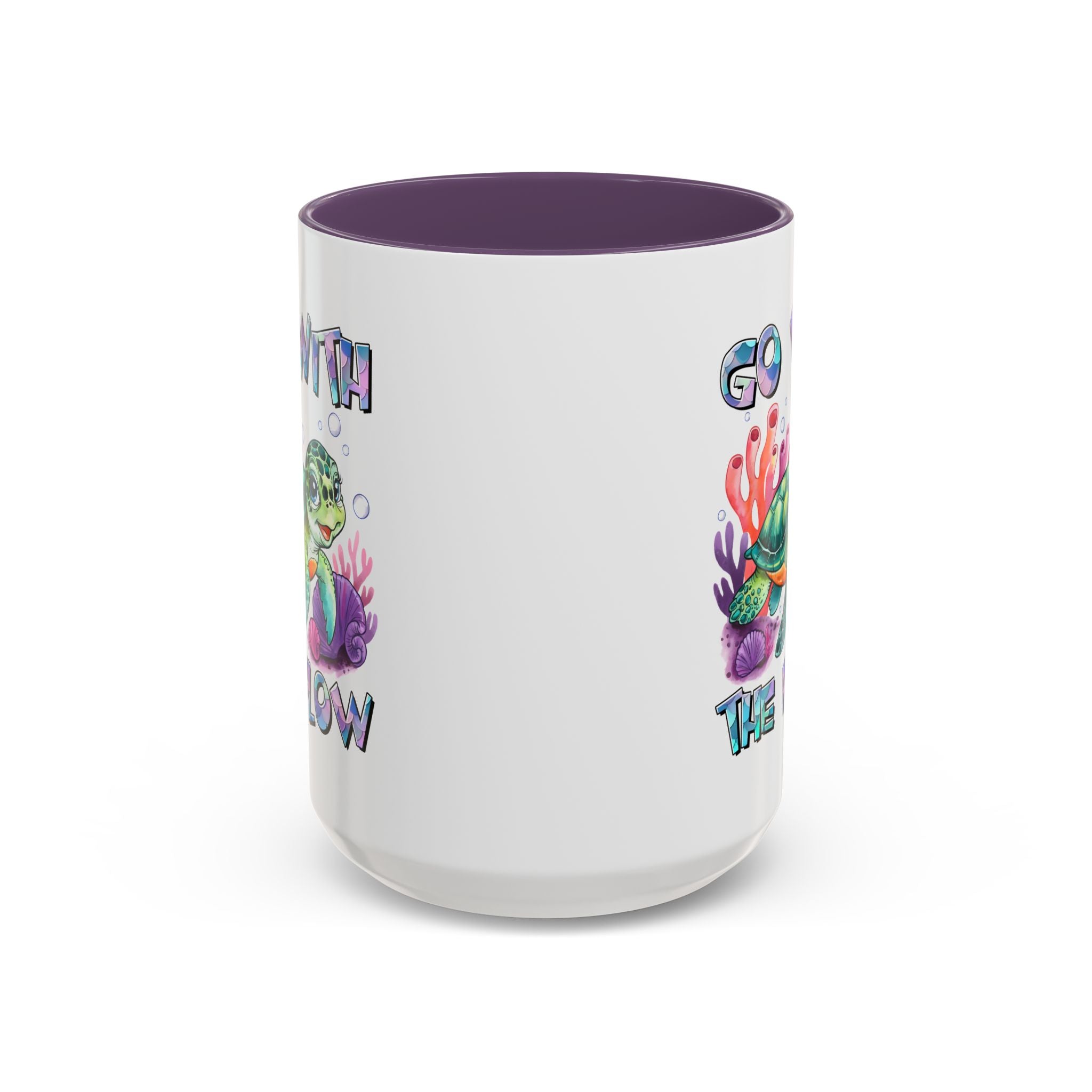 Ocean-Inspired Accent Coffee Mug - 'Go With The Flow' Design turtle