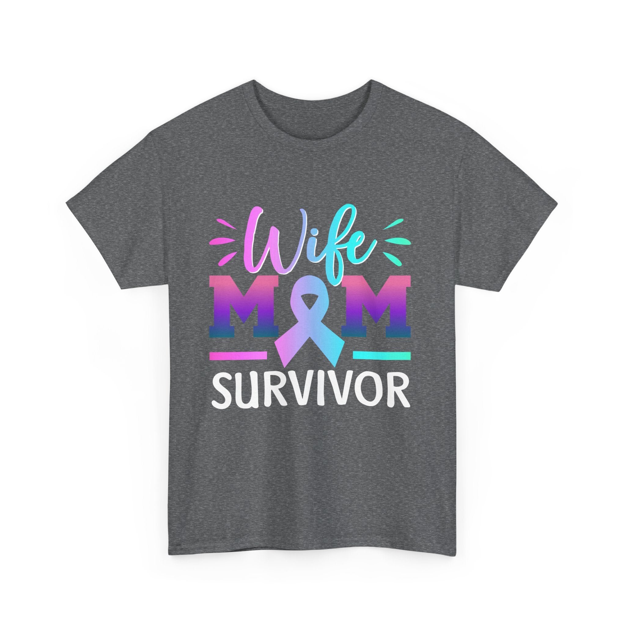 Wife Mom Survivor Tee, Unisex Heavy Cotton Tee, Cancer Awareness Shirt, Gift for Survivors, Inspirational Mom Shirt