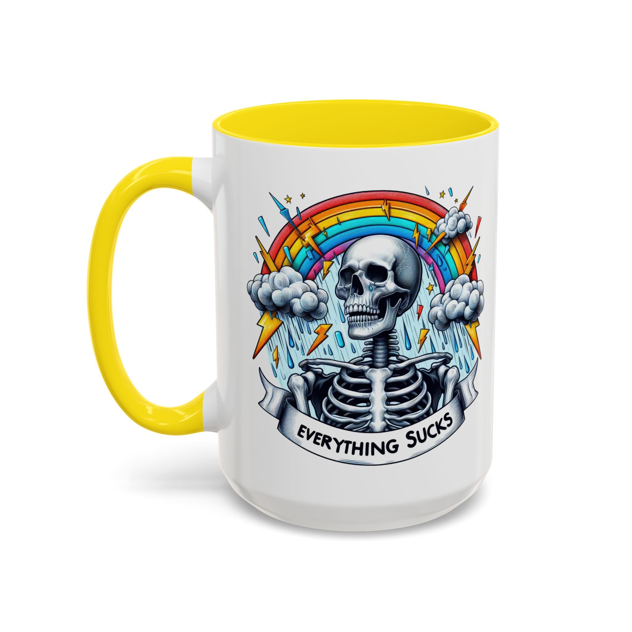 Everything Sucks Skeleton Coffee Mug | 11oz 15oz | Unique Gift for Coffee Lovers, Goth Home Décor, Quirky Humor Mug, Dark Aesthetic