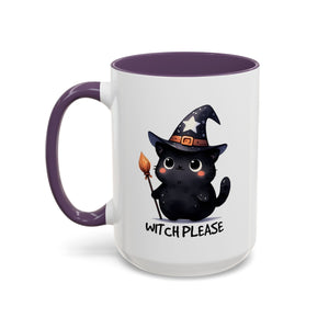 Cute Witch Cat Coffee Mug - Perfect for Halloween, Cat Lover Gift, Witch Please Design, Black Cat Mug, Cozy Drinkware