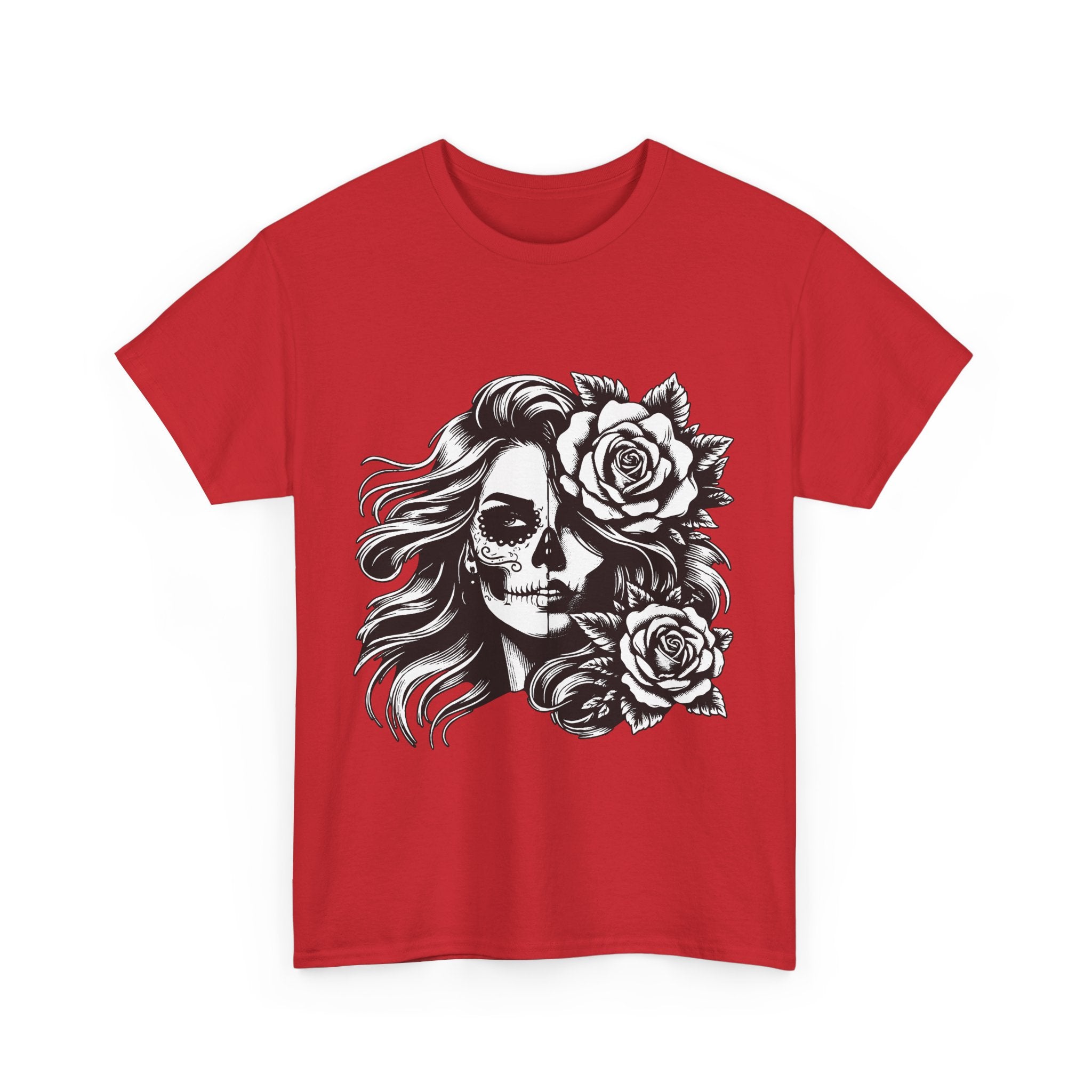 Skull & Rose Unisex Heavy Cotton Tee - Edgy Floral Graphic T-Shirt