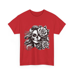 Skull & Rose Unisex Heavy Cotton Tee - Edgy Floral Graphic T-Shirt