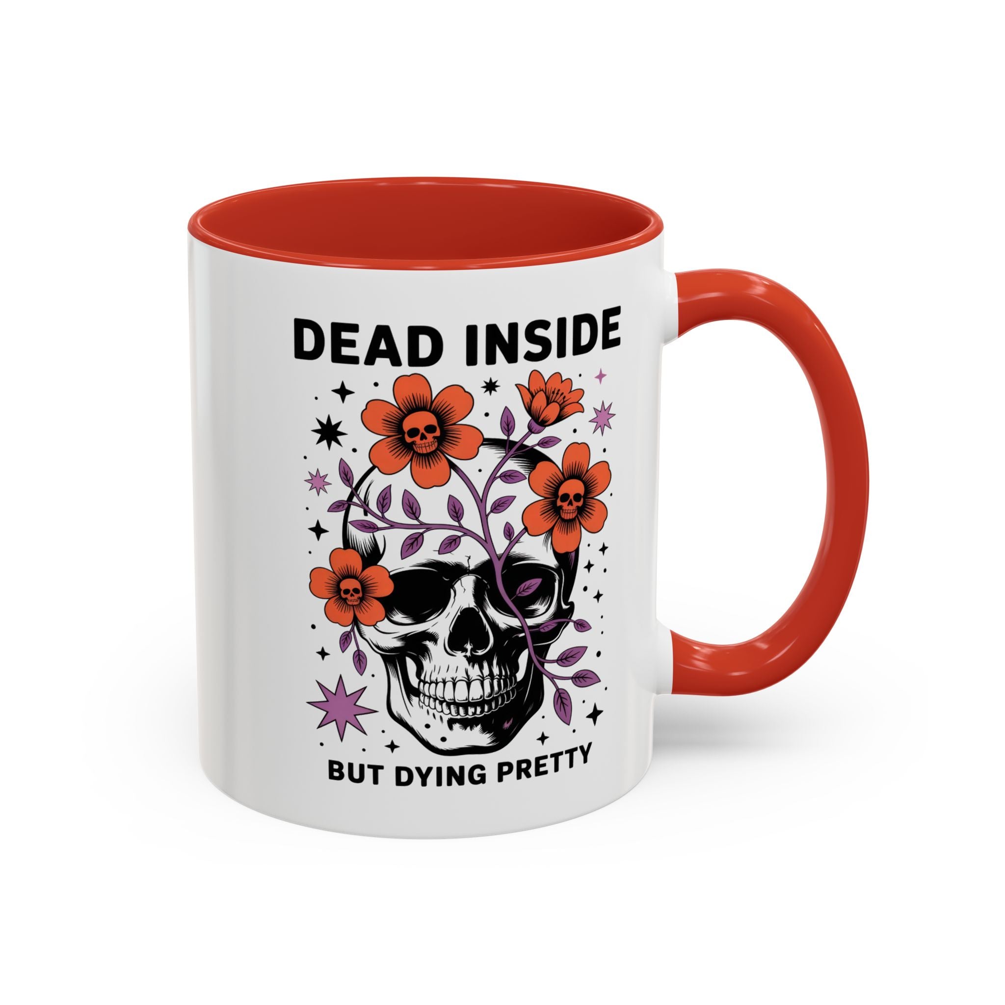 Dead Inside But Dying Pretty Accent Coffee Mug — Floral Skull 11/15oz