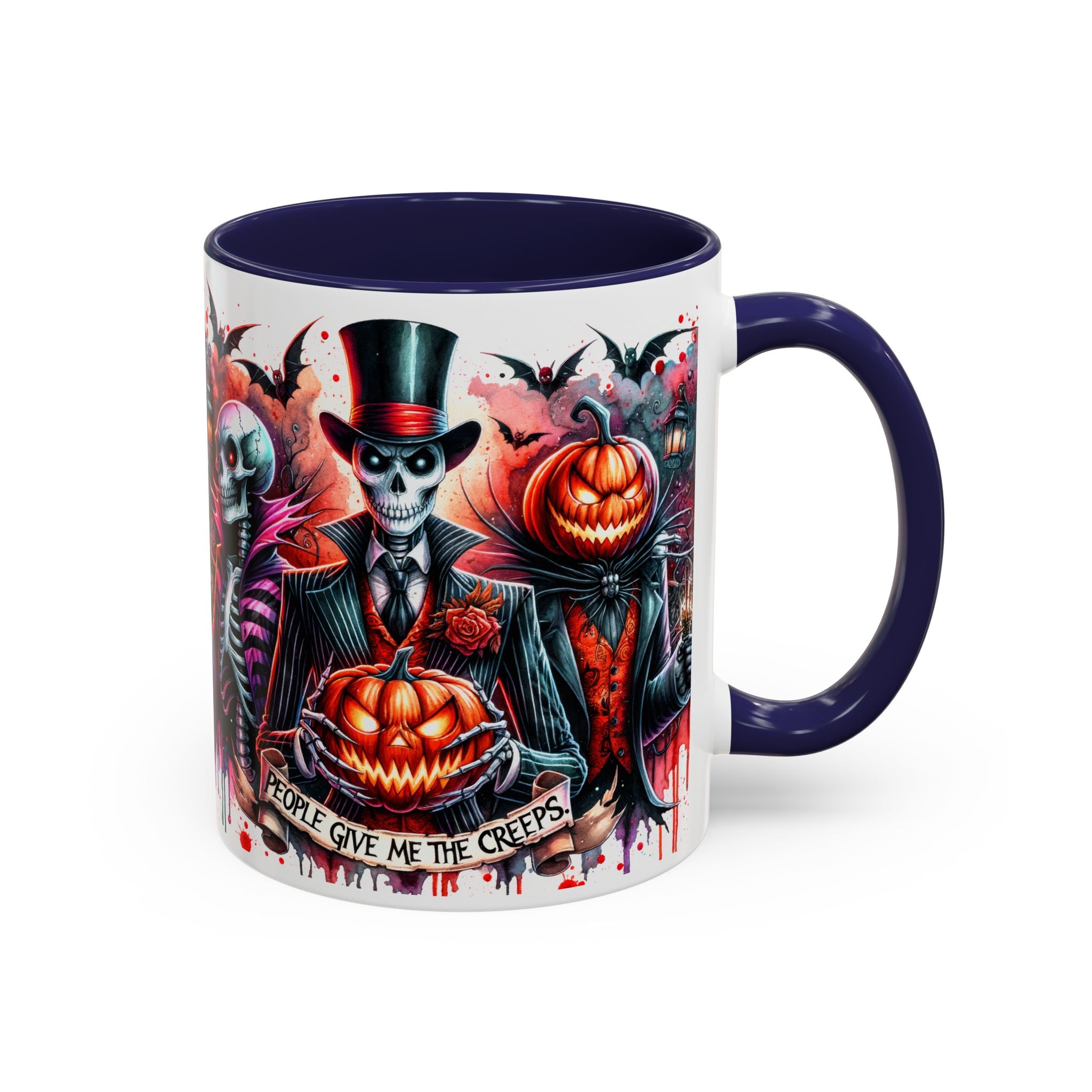 Halloween-themed Accent Coffee Mug, Spooky Skull Mug, Pumpkin Art Cup, Unique Gift for Halloween Lovers, October Decor