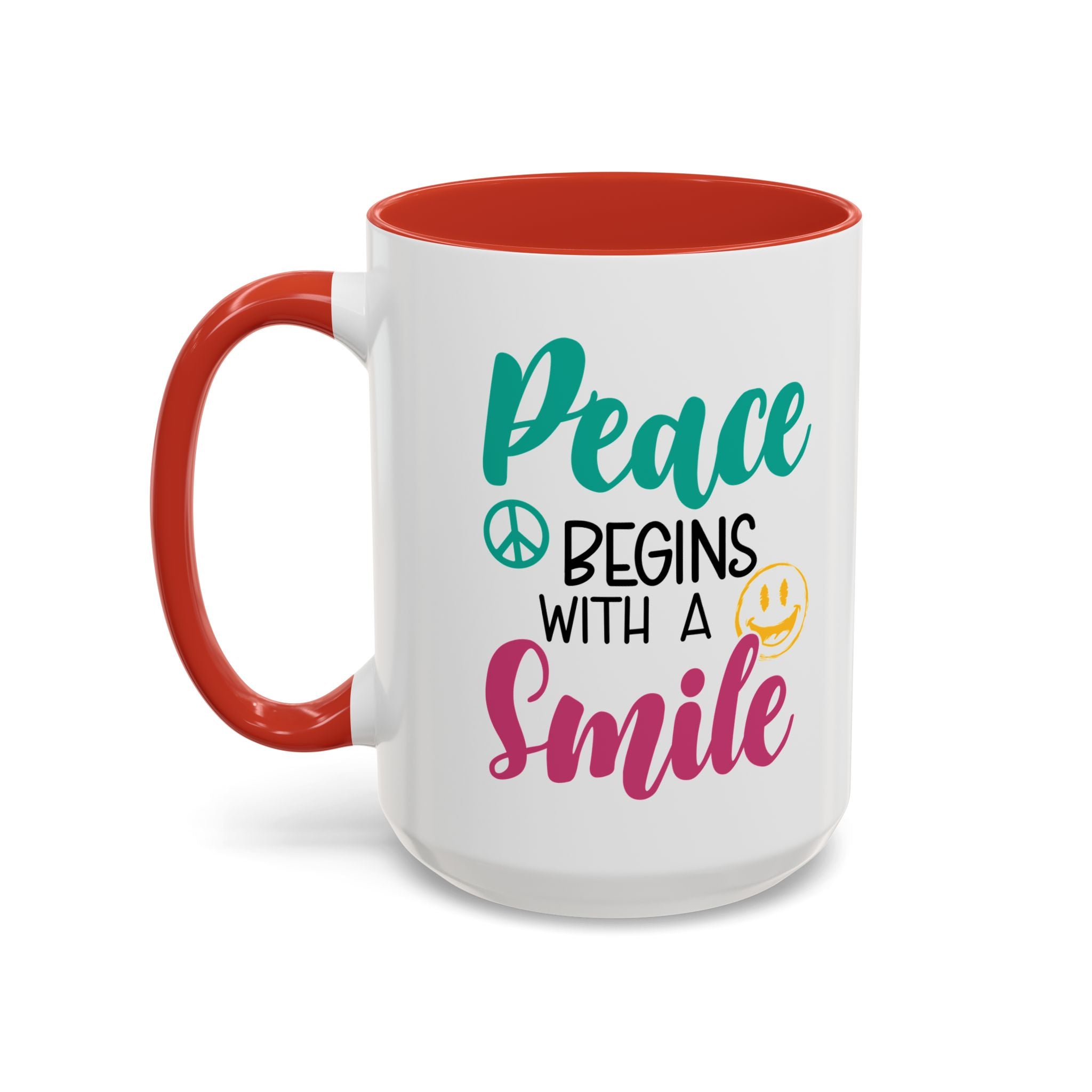 Inspirational Peace Coffee Mug - "Peace Begins with a Smile" - 11oz & 15oz