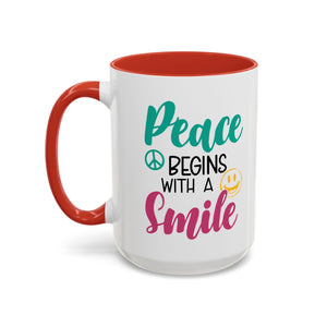 Inspirational Peace Coffee Mug - "Peace Begins with a Smile" - 11oz & 15oz