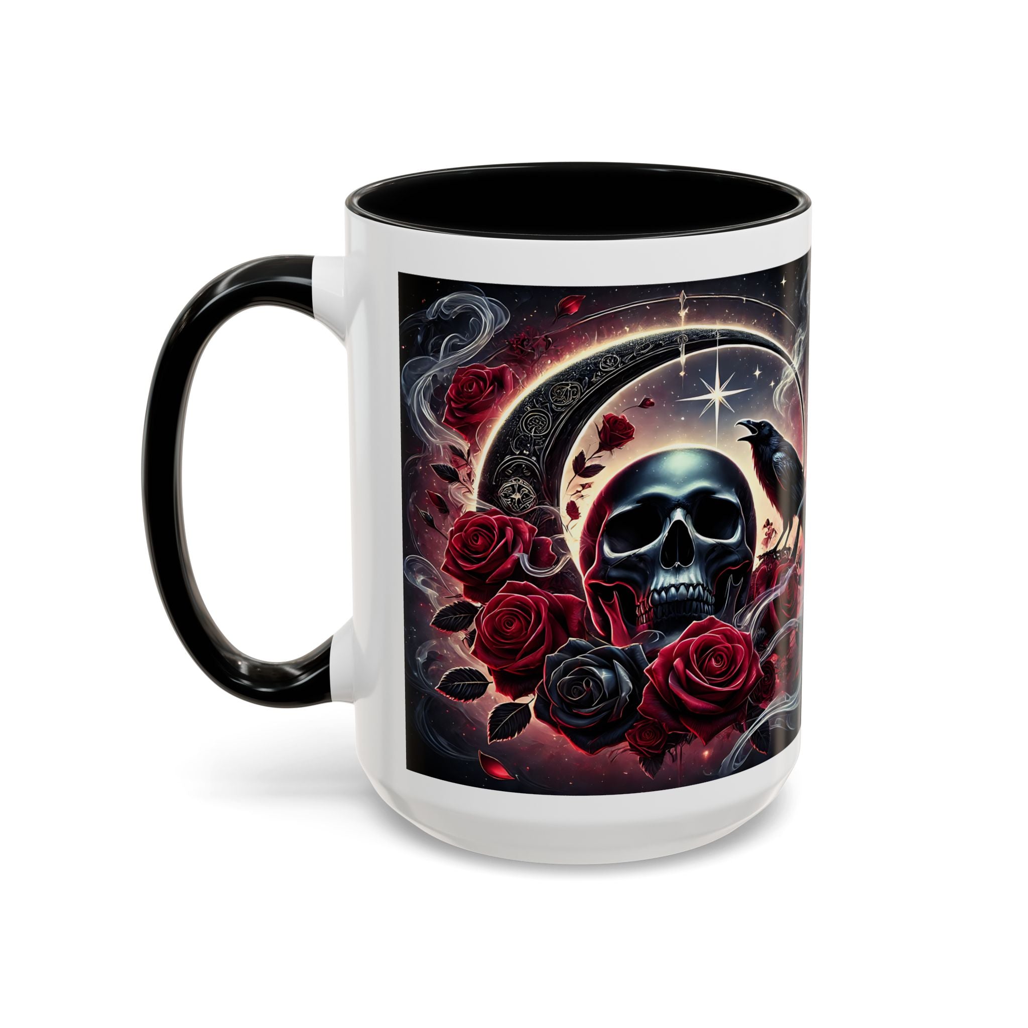 Skull & Raven Accent Coffee Mug — Gothic Roses 11/15oz