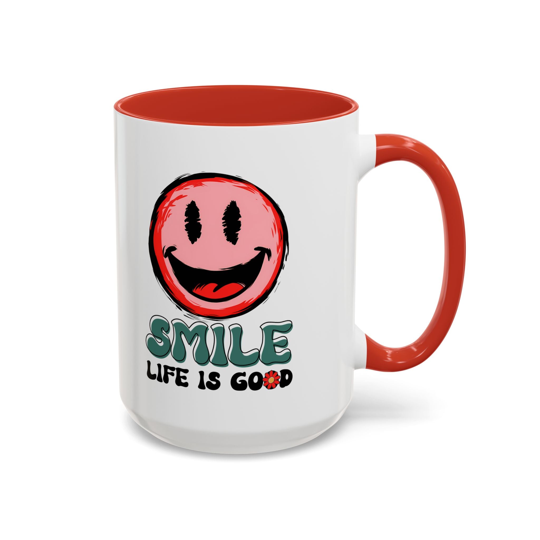 Smiley Face Accent Coffee Mug - "Smile, Life is Good" - 11oz & 15oz
