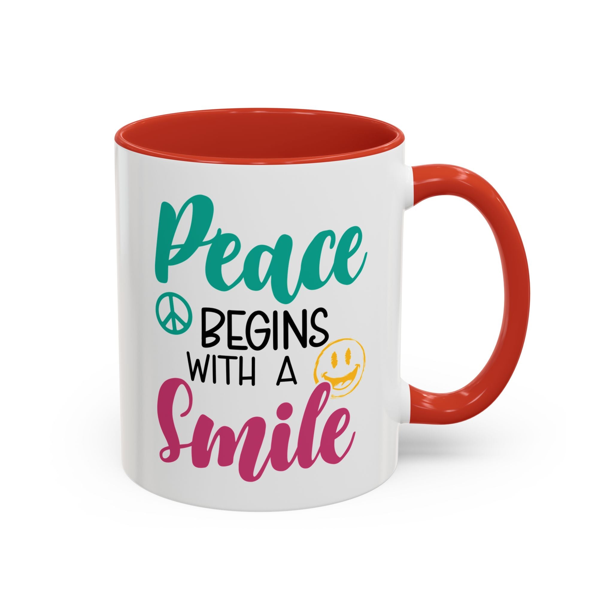 Inspirational Peace Coffee Mug - "Peace Begins with a Smile" - 11oz & 15oz