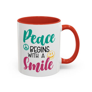 Inspirational Peace Coffee Mug - "Peace Begins with a Smile" - 11oz & 15oz