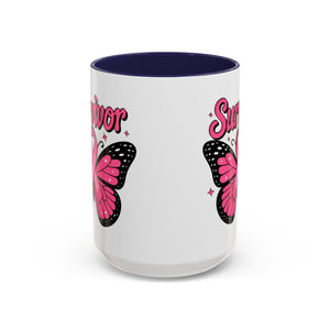 Survivor Butterfly Coffee Mug, Inspirational Gift, Pink Ribbon Mug, Breast Cancer Awareness, Empowerment Cup, Motivational Drinkware
