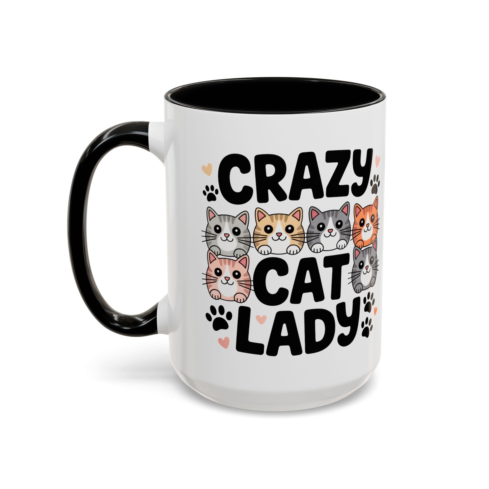Crazy Cat Lady Accent Coffee Mug — Cute Cat Faces Paw Print 11/15oz