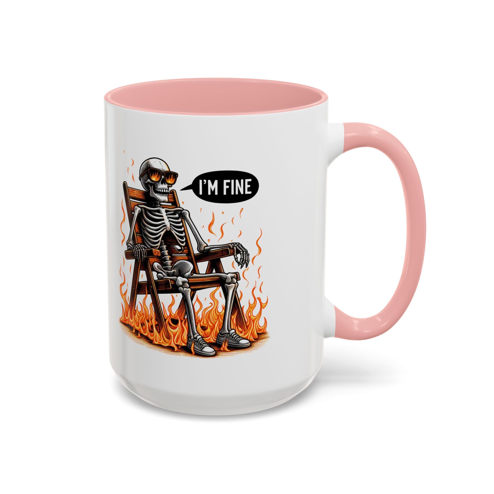 Funny I'M fine  Skeleton on fire Coffee Mug - Humor Gift for Halloween, Coffee Lovers,  Decor, Gag Gift, 11-15oz Accent Mug