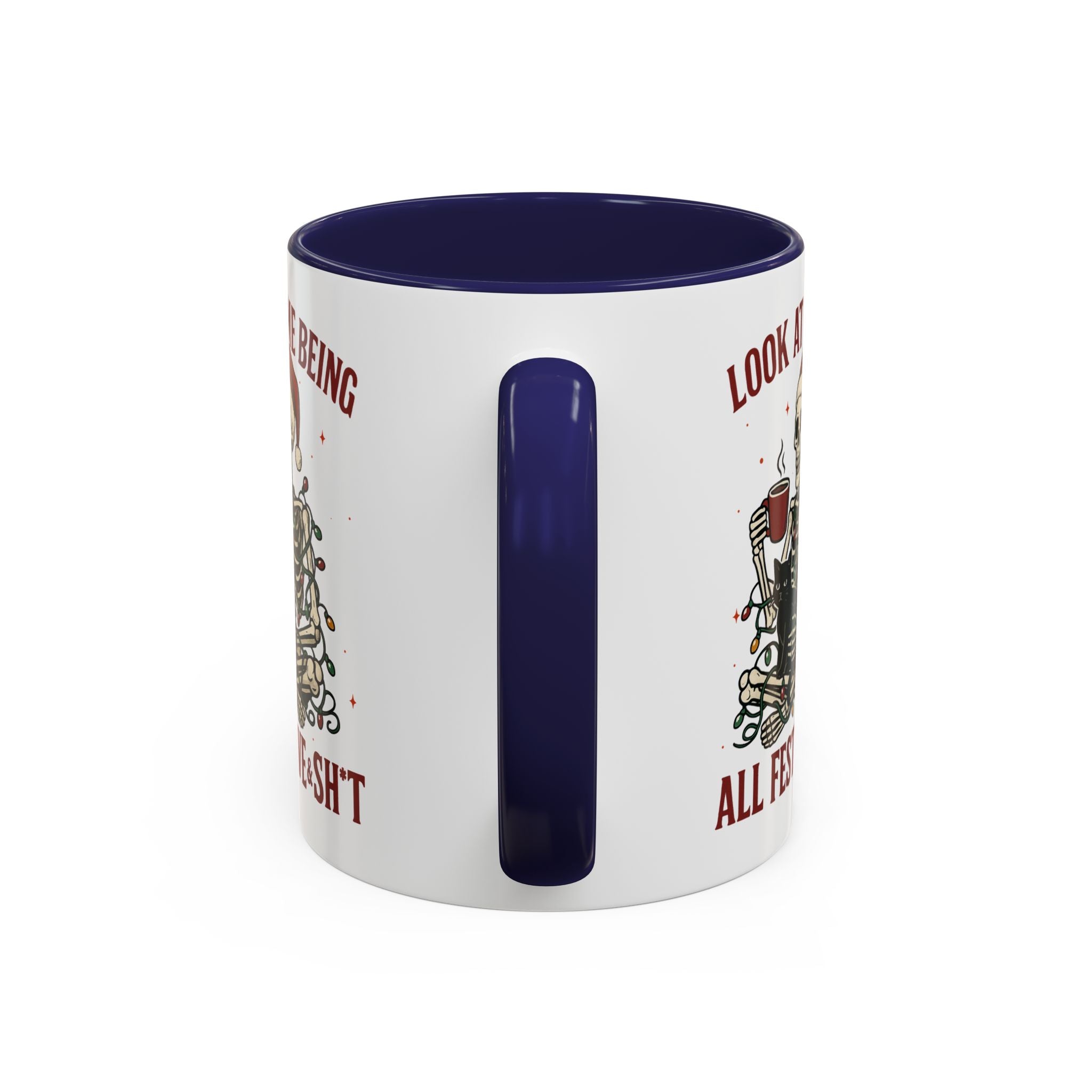 Festive Skeleton Coffee Mug, Unique Holiday Gift, Halloween Decor, Cat Lover's Mug, Funny Gift for Friends