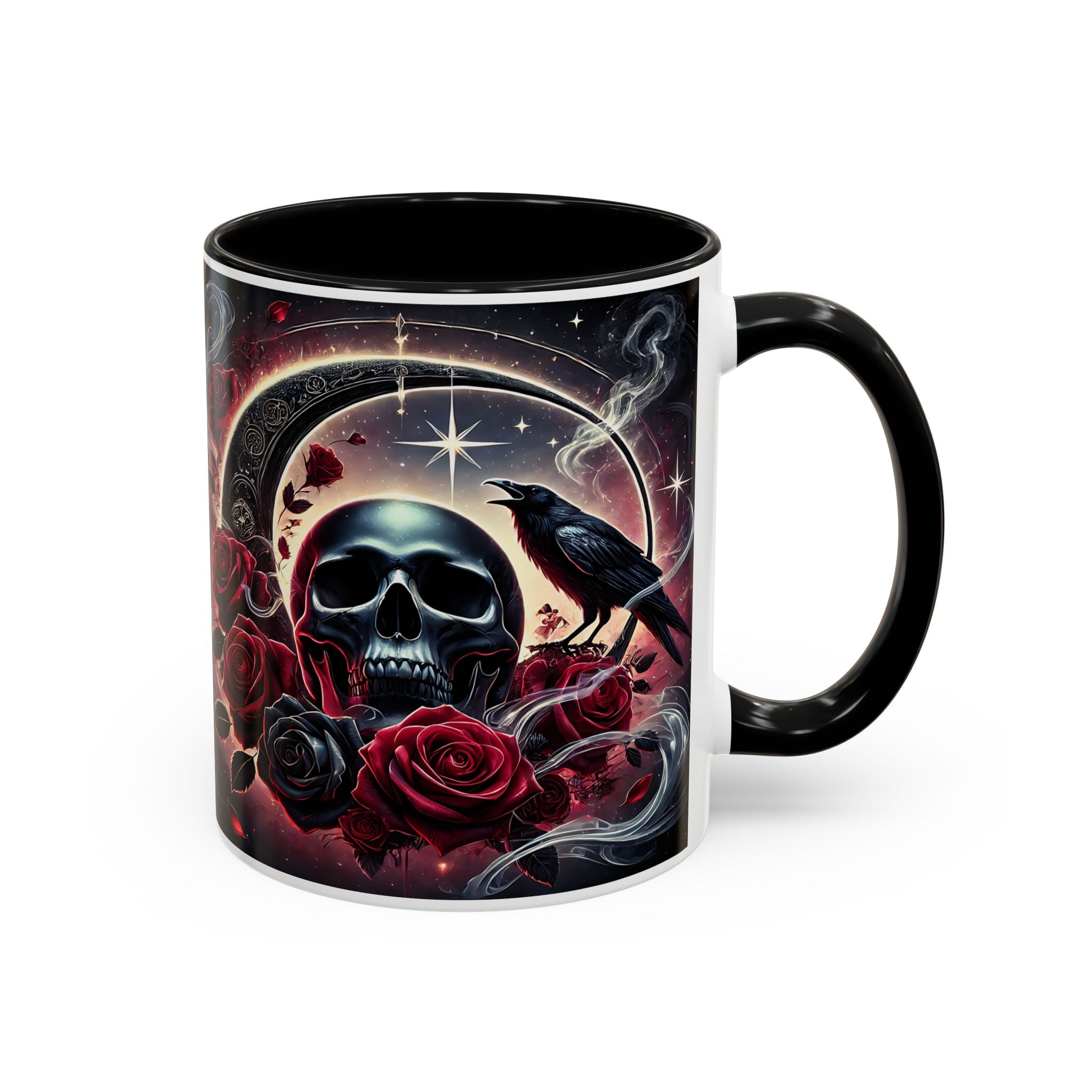 Skull & Raven Accent Coffee Mug — Gothic Roses 11/15oz