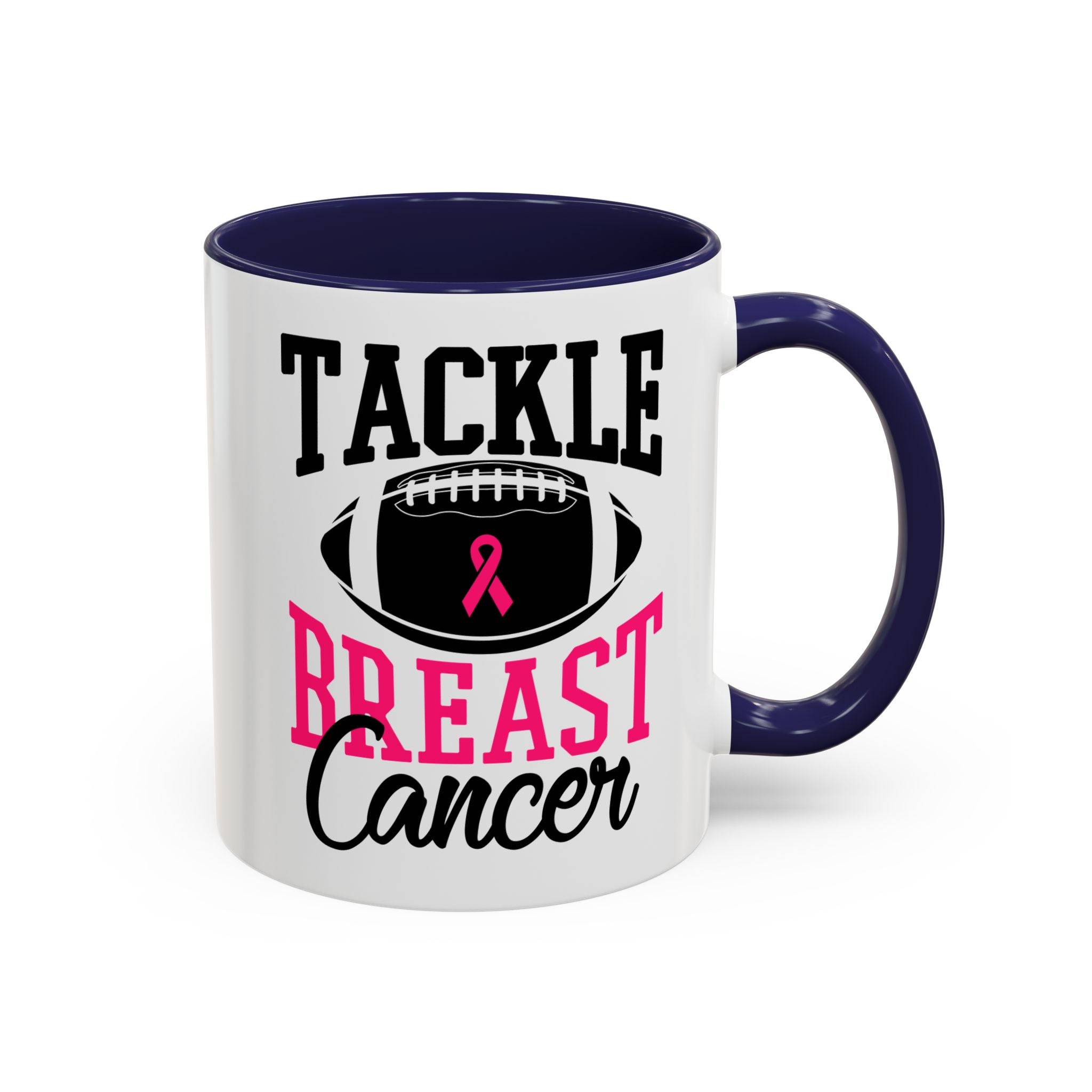 Tackle Breast Cancer Coffee Mug, Supportive Gift for Football Fans, Awareness Mug, Cheer Team Spirit, Fundraiser Drinkware