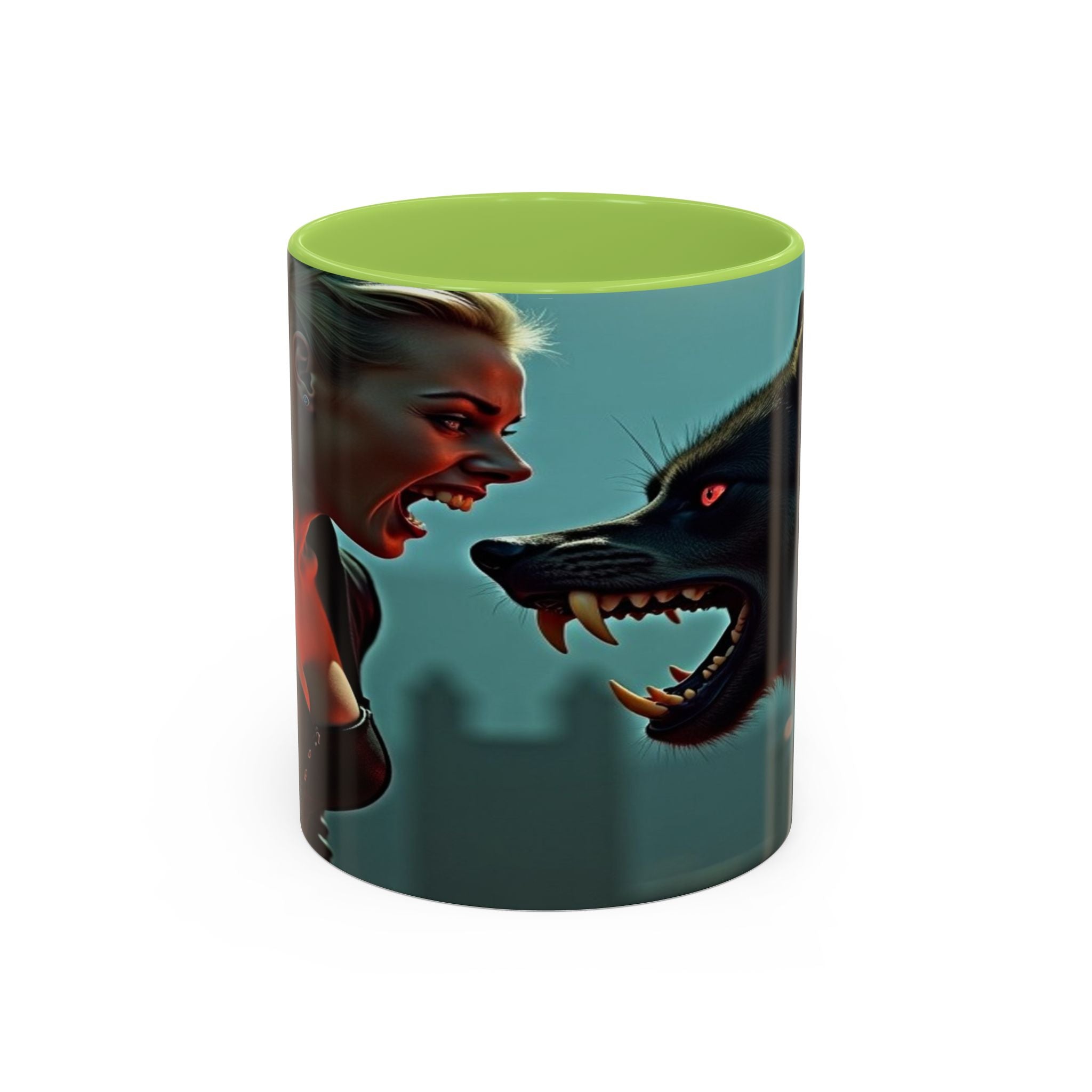 woman vampire and Fierce Werewolf Coffee Mug - 11 & 15oz Accent Mug for horror art lovers