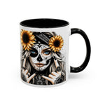 Sunflower Skull Accent Coffee Mug, Gothic Floral Mug, Unique Gift for Coffee Lovers, Boho Decor, Halloween Mug, Artful Drinkware
