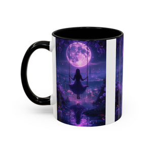 anime Dreamy Moonlit Swing Accent Coffee Mug, Artistic Mug, Celestial Coffee Cup, Fantasy Beverage Holder, Gift for Dreamers