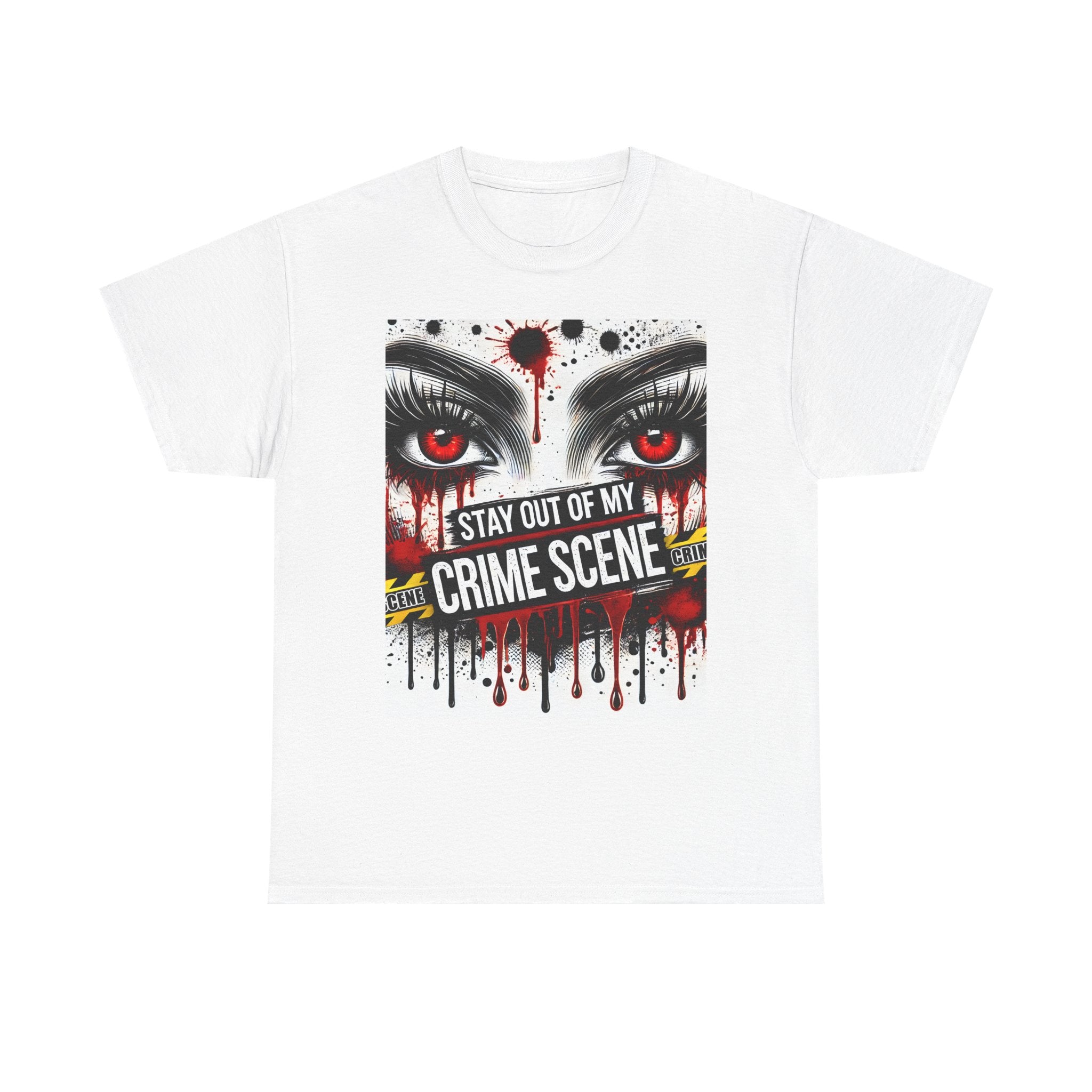 Gothic Crime Scene Tee | Edgy Graphic T-Shirt for Halloween, Horror Fans, Costume Parties, Birthday Gift, Unisex Heavy Cotton