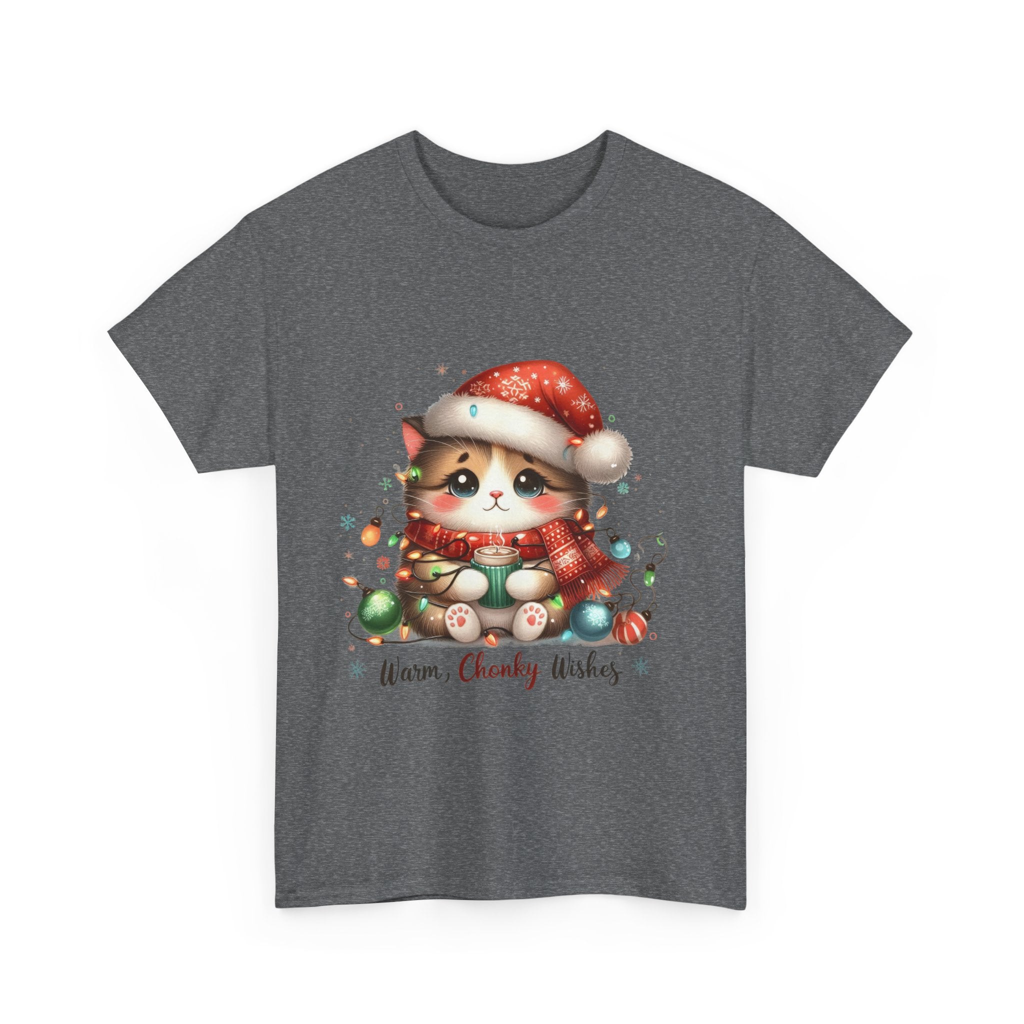 Cute Christmas Cat Tee - Unisex Heavy Cotton Tee, Holiday Gift, Cozy Wear, Festive Apparel, Gift for Cat Lovers