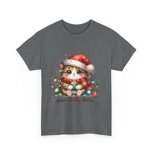 Cute Christmas Cat Tee - Unisex Heavy Cotton Tee, Holiday Gift, Cozy Wear, Festive Apparel, Gift for Cat Lovers