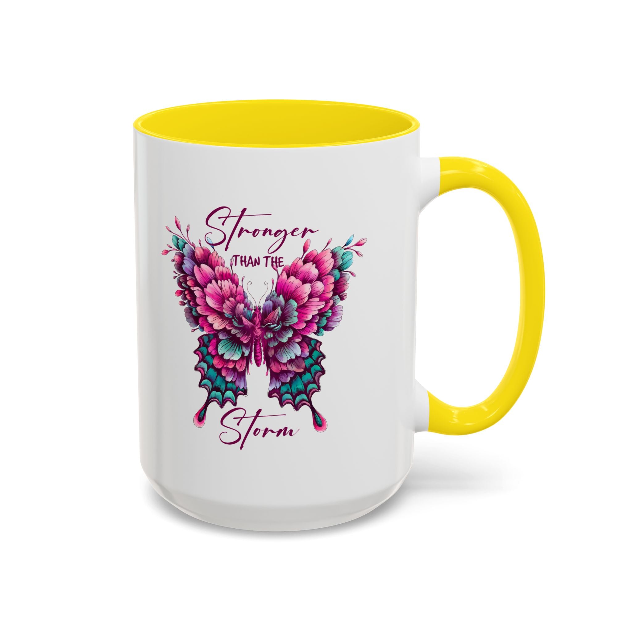 Stronger Than The Storm Accent Coffee Mug - Inspirational Butterfly Design