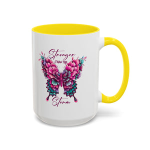 Stronger Than The Storm Accent Coffee Mug - Inspirational Butterfly Design
